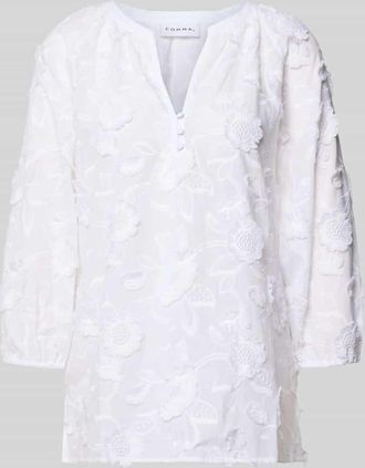 Comma Regular Fit Bluse mit V-Ausschnitt und 3/4-Arm in Weiss, Gr&ouml;&szlig;e 34
