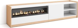Skraut Home Mueble tv efecto madera blanco roble 208x37x50cm chimenea efecto fuego