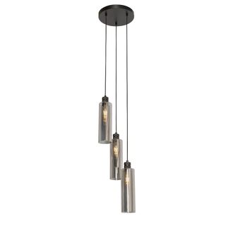 QAZQA Qazqa - Moderno L&aacute;mpara Colgante Moderna Negra Con Cristal Ahumado 3 Luces - Stavelot Vidrio /acero Redonda Adecuado Para Led Max. 3 X 40 Watt