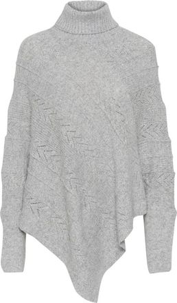 Cream Lichtgrijs Melange Coltrui Poncho - Dames - Coltruien - Grijs - ONE Size - Polyester - Truien & Vesten