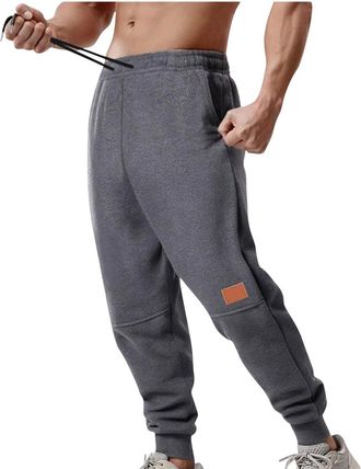 Generic Mens Baggy Joggers Smart Casual Fleece Gym Trousers Elastic Waist Drawstring Sweatpants Solid Colour Tapered Fit Tracksuit Bottoms Mens Thermal Joggin