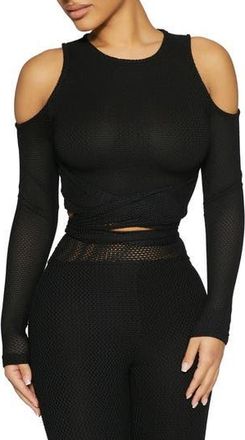 Naked Wardrobe Cold Shoulder Mesh Top in Black at Nordstrom Rack, Size X-Small