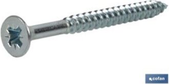 cofan Din-7505a Pz M-4 X 35 Z Caja 500 Unid., Tornillo Zincado Rosca Madera Para Aglomerado Din-7505a. Cabeza Avellanada Con Mortaja Pozidrive. Disponible E