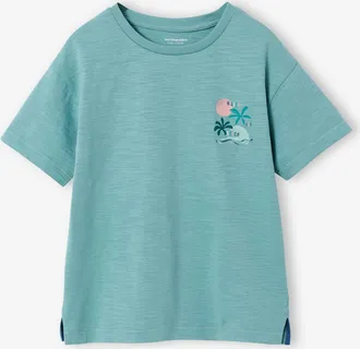 Vertbaudet Jungen T-Shirt mit XL-Print hinten und Recycling-Baumwolle salbeigr&uuml;n