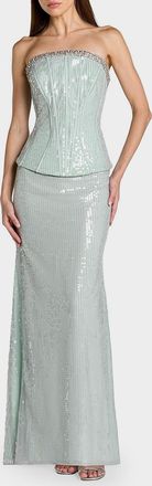 Mac Duggal Sequined Peplum Strapless Gown