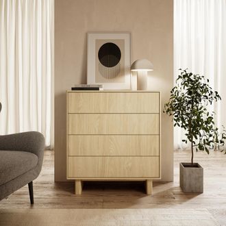Dmora Credenza Hasavato, Aparador 4 Cajones, Un Estante, Apertura Corredera, 94x38x104h Cm Marr&oacute;n Roble