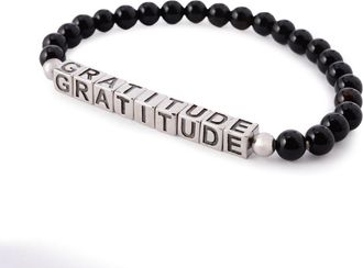 Muse Platinum Plated Choice of Mantra Black Onyx Bead Stretch Bracelet