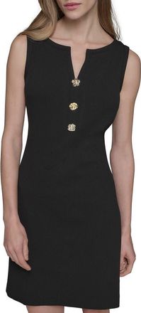 Karl Lagerfeld Flower Button Scuba Crepe Sheath Dress in Black at Nordstrom, Size 12