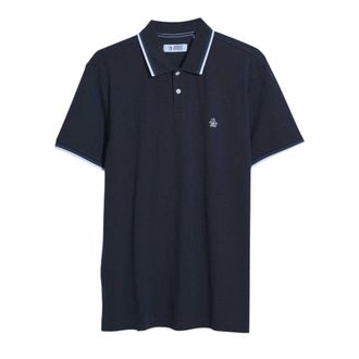 Original Penguin Heren Gestreept Normaal Poloshirt Met Korte Mouwen (Donkere saffier)