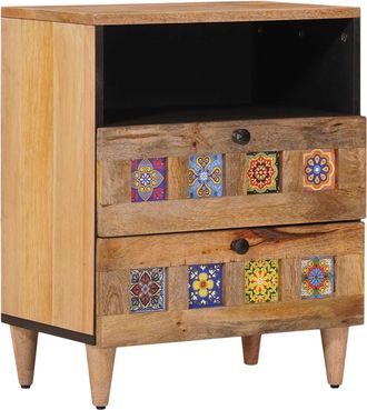 vidaXL Armario De Noche Natural 50 X 33 X 62 Cm Madera De Mango Maciza Vidaxl