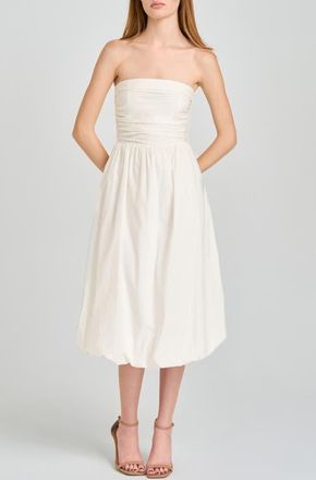 Wayf Katherine Bubble Hem Stretch Cotton Midi Dress in Ivory at Nordstrom, Size X-Large