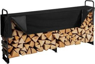 OEM Kaminholzregal Metall 259x36x117cm Brennholzregal Stahlrahmen Pulverbeschichtet Kaminholzunterstand 300kg Mit Wasserdichter Abdeckung Stapelhilfe Holz