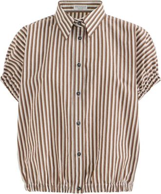Brunello Cucinelli Shadow Stripe Poplin overhemd - Dames - Blouses & Shirts - Bruin - Maat: XS Katoen