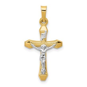 Diamond2Deal 14k Two-tone Gold INRI Hollow Crucifix Pendant