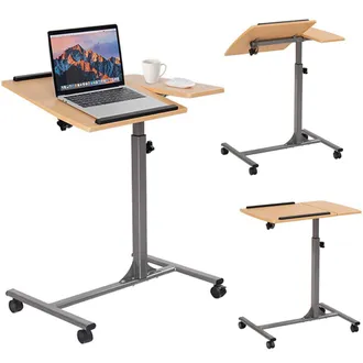 Costway Costway - Tavolino Porta Pc Scrivania Del Laptop Con Ruote, Altezza E Inclinazione Regolabili, In Mdf E1 E Tubo In Ferro