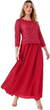 Roaman's Plus Size Sequin Lace Three Quarter Sleeve A-Line Gown in Classic Red at Nordstrom, Size 20P
