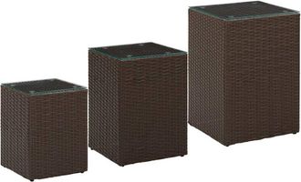 vidaXL Side Tables 3 pcs with Glass Top Brown Poly Rattan vidaXL