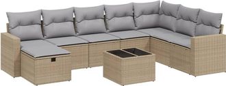 vidaXL Juego De Sof&aacute;s Jard&iacute;n Con Cojines Beige Mezcla 9 Pzas Rat&aacute;n Pe Vidaxl