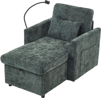 Urban Meuble Sof&aacute;/sill&oacute;n verde esmeralda con soporte para tel&eacute;fono y coj&iacute;n