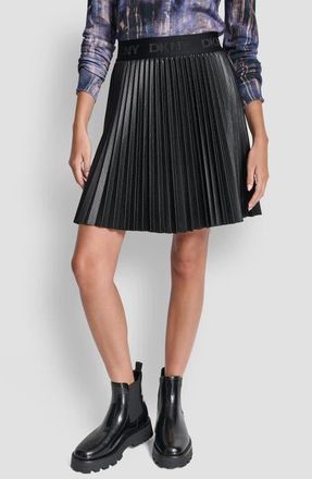 DKNY Pleated Faux Leather Miniskirt in Black at Nordstrom, Size Xx-Small