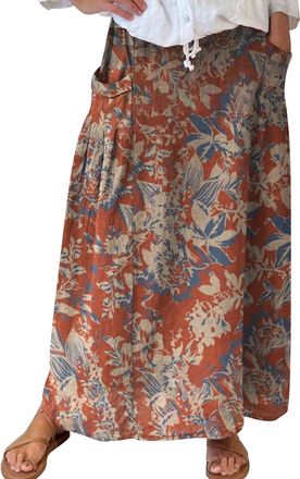 Generic Womens Linen Maxi Skirts for UK Maxi Skirts for UK Boho Irregular Floral Skirt Summerskirts Skirt with Elastic Waist Bohoskirt with Pockets Plus Size 