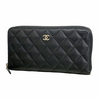 Chanel Black Grained Calfskin Long Wallet (Bi-Fold) (Pre-Owned)