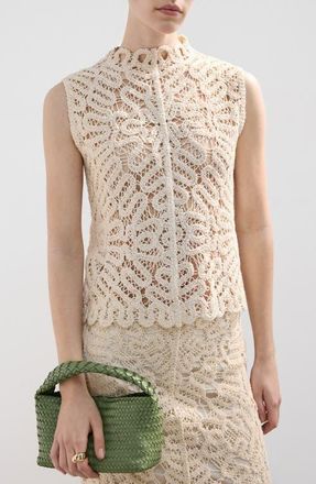Mango Setenta Openwork Knit Mock Neck Top in Sand at Nordstrom, Size Medium
