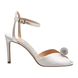 Jimmy Choo London Schoenen, Dames, Beige, 37 EU, Satijn, Crystal Ball Satin Sandal