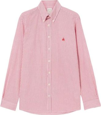 Brooks Brothers Slim Fit gestreept seersucker overhemd met knoopsluiting - Heren - Casual Overhemden - Rood - L - Katoen - Overhemden