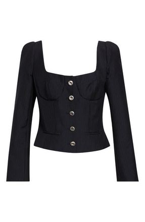 Alexander McQueen Pinstripe Corset Wool & Mohair Fitted Jacket in Navy at Nordstrom, Size 2 Us
