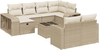 vidaXL Set De Sof&aacute;s De Jard&iacute;n 11pzas Con Cojines Rat&aacute;n Sint&eacute;tico Beige Vidaxl