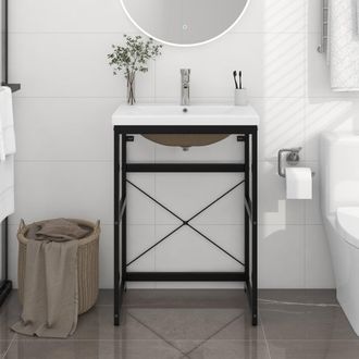 vidaXL Estructura De Ba&ntilde;o Con Lavabo Incorporado Hierro Negro Vidaxl