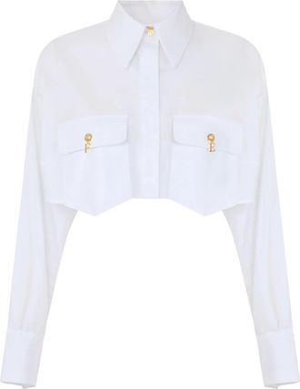 Elisabetta Franchi Overhemden, Dames, Wit, XL, Katoen, Shirt met zakken en manchetknopen