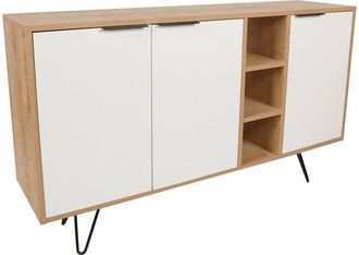 Dmora Aparador Ashlesha, Bufé de salón, Aparador de salón, Despensa de cocina, 142x36 h83 cm, Roble y Blanco - Dmora