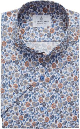 Emanuel Berg Modern Fit Floral Short Sleeve Stretch Poplin Sport Shirt in Blue at Nordstrom Rack, Size Medium/large