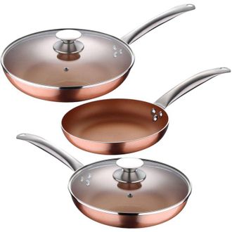 San Ignacio Set 5pc Sartenes &Oslash;20&oslash;24&oslash;28 (con Tapa) Aluminio Prensado Inducci&oacute;n Optimum Copper - Cobre