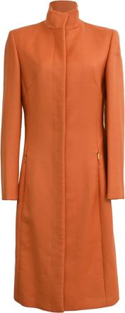Versace Gianni Versace Couture High-Neck Coat with Pockets in Orange Wool