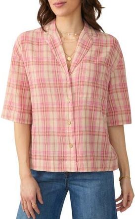 Faherty Canyon Haze Plaid Organic Cotton Gauze Camp Shirt in Terracotta Sunrise Plaid at Nordstrom Rack, Size Xx-Small