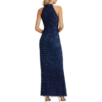 Mac Duggal Embellished Halter Neck Keyhole Gown in Midnight at Nordstrom, Size 14