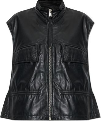 AllSaints Flor Relaxed Fit Leren Gilet - Dames - Bodywarmers - Zwart - 3XS - Leer - Jassen