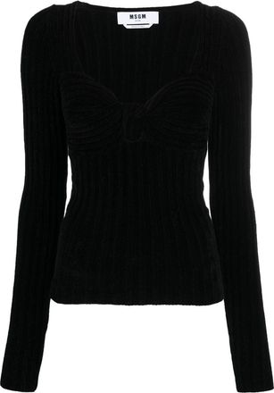 Msgm twist-front ribbed long-sleeve top - women - Viscose/Elastane/Polyamide - L - Black