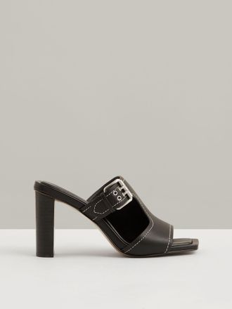 Reiss Black Leather Buckle Block-heel Sandals, 336