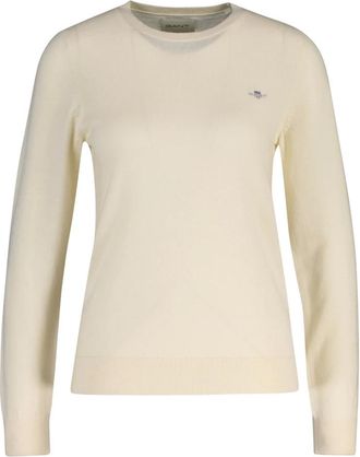 GANT Gebreide trui met ronde hals - Dames - Truien - Beige - Maat: XL Katoen
