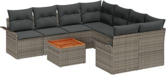 vidaXL Garden Sofa Set 9 pcs Grey Poly rattan Vidaxl
