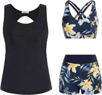 Generic Swimsuit with Shorts 3 Piece Tankini Swimsuit for Women Tank Top with Bikini Top Boyshort Set Waisted Swimming Costume Modest Swimwear Tankini Sets fo