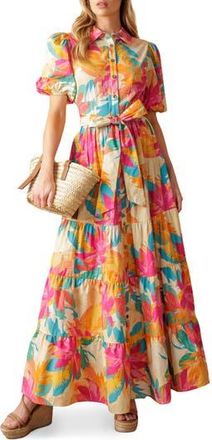 Flying Tomato Floral Short Sleeve Maxi Shirtdress in Ivory Pink at Nordstrom Rack, Size X-Small