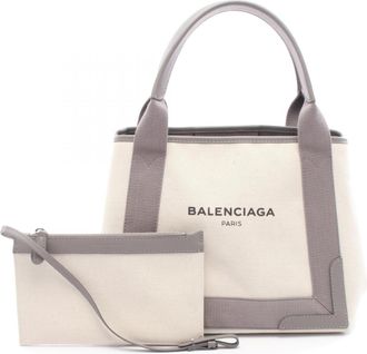 Balenciaga Gray Ivory Canvas Leather Handbag Tote Bag (Pre-Owned)