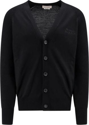 Alexander McQueen Zwarte Gebreide V-Hals Trui - Heren - Vesten - Zwart - L - Wol - Truien & Vesten