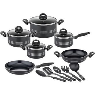 GSW Batteria di pentole - Induzione - GSW - MILANO NERO - 15 pezzi - Alluminio massiccio - Nero