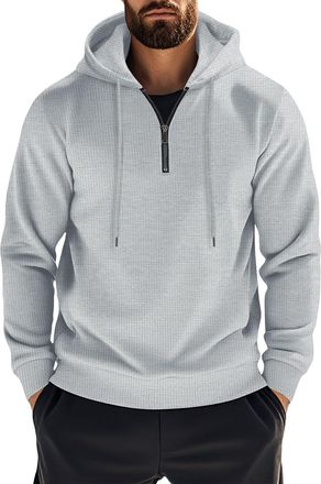 Generic Hoodies for Men UK, Waffle Quarter Zip Jumper, Casual Long Sleeve Sweatshirts, Plain Colour Drawstring Sportswear Spring Autumn Pullover Streetwear (G